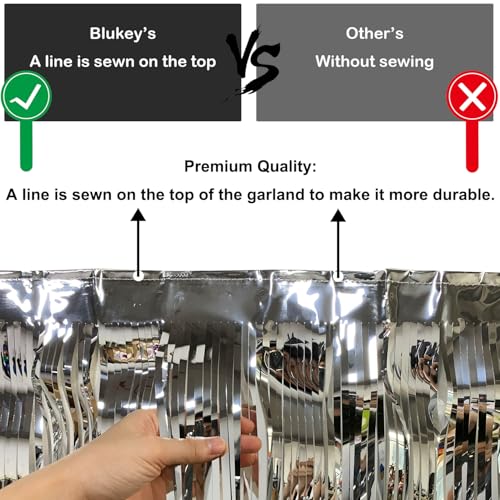 Blukey 10 Feet Long Roll Foil Fringe Garland - Pack of 3 | Shiny Metallic Tassle Banner | Ideal for Parade Floats, Bridal Shower, Wedding, Birthday | Wall Hanging Fringe Garland Banner (Silver) - Image 3