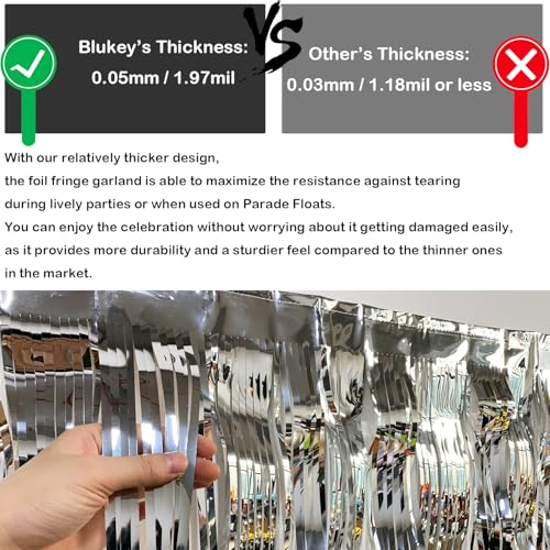 Blukey 10 Feet Long Roll Foil Fringe Garland - Pack of 3 | Shiny Metallic Tassle Banner | Ideal for Parade Floats, Bridal Shower, Wedding, Birthday | Wall Hanging Fringe Garland Banner (Silver) - Image 2