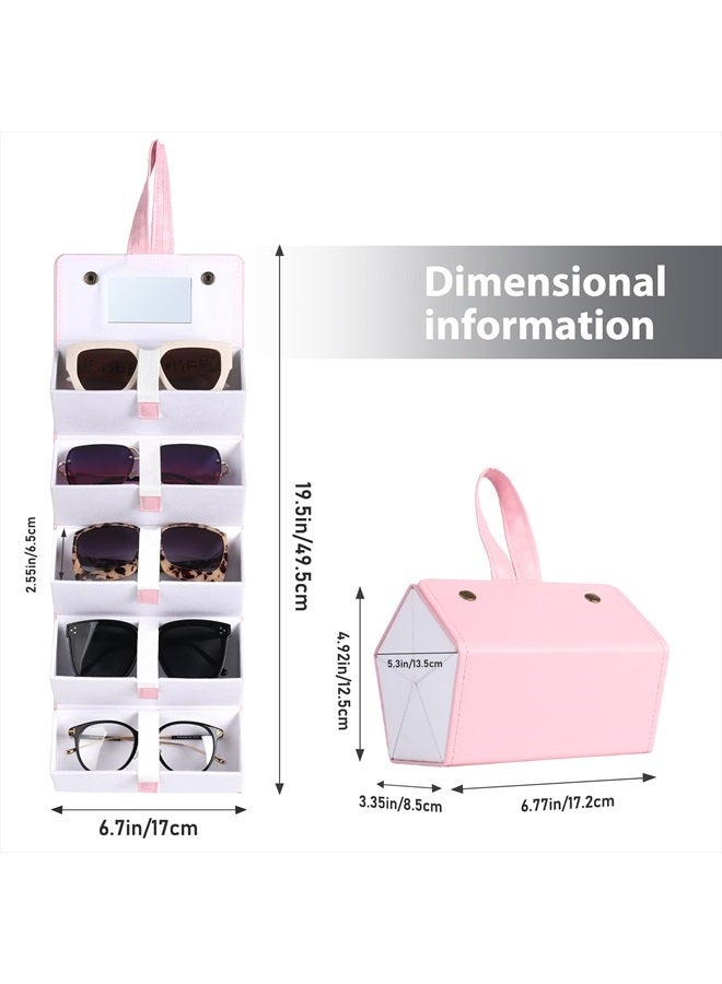 Muf Sunglass Case Organizer with 5 Slots,Sunglass Travel Case for Multiple Pairs,Upgraded Sunglass Organizer with Mirror & Strap,Portable Eye Glass Carry Case,Suit for Oversized Sunglass,Light Pink  - Image 5