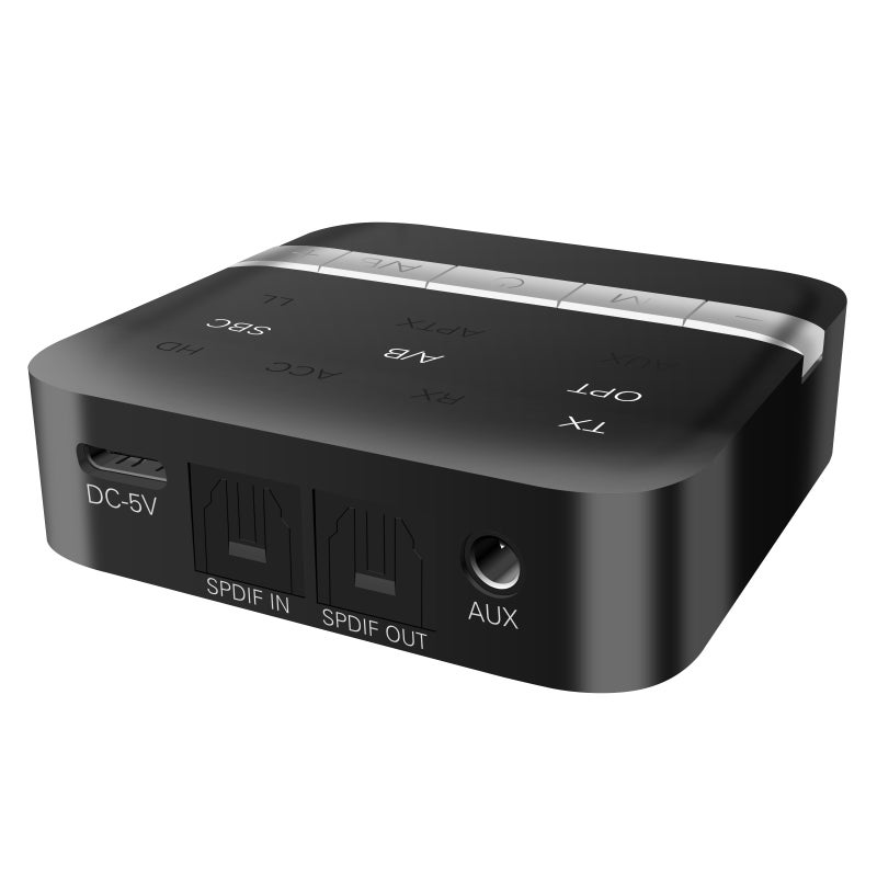 BT Transmitter Receiver: BT5.0 CSR8675 Chip, AptX LL Low Latency, High Fidelity Stereo Sound - 120M Range, Dual Device Connection, Black Wireless Audio Adapter for Home Theater, Car Stereo, Smart Phon - Image 1