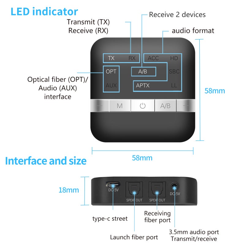 BT Transmitter Receiver: BT5.0 CSR8675 Chip, AptX LL Low Latency, High Fidelity Stereo Sound - 120M Range, Dual Device Connection, Black Wireless Audio Adapter for Home Theater, Car Stereo, Smart Phon - Image 4