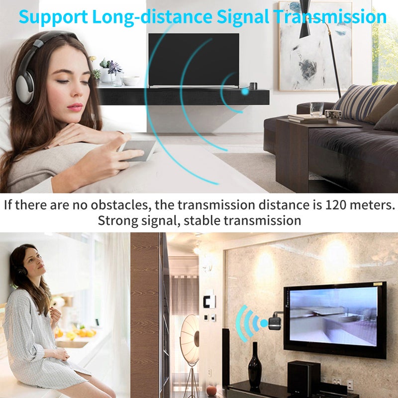 BT Transmitter Receiver: BT5.0 CSR8675 Chip, AptX LL Low Latency, High Fidelity Stereo Sound - 120M Range, Dual Device Connection, Black Wireless Audio Adapter for Home Theater, Car Stereo, Smart Phon - Image 2