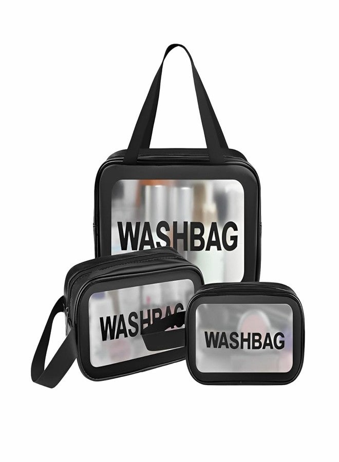 ALCY 3 Pieces Transparent Makeup Organizer Pouches/Makeup Bag for Women/Cosmetic Pouch/Toiletry Kit Bag for Travel(Black/Large-Medium-Small) - Image 1