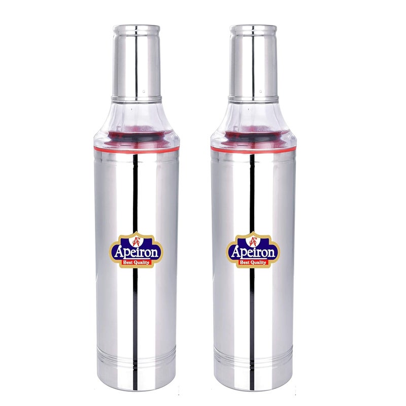 Apeiron Stainless Steel Nozzle Oil Dispenser 1000 ml Cooking Oil Oil Dropper Leak Proof Silver Pack of 2 - Image 1