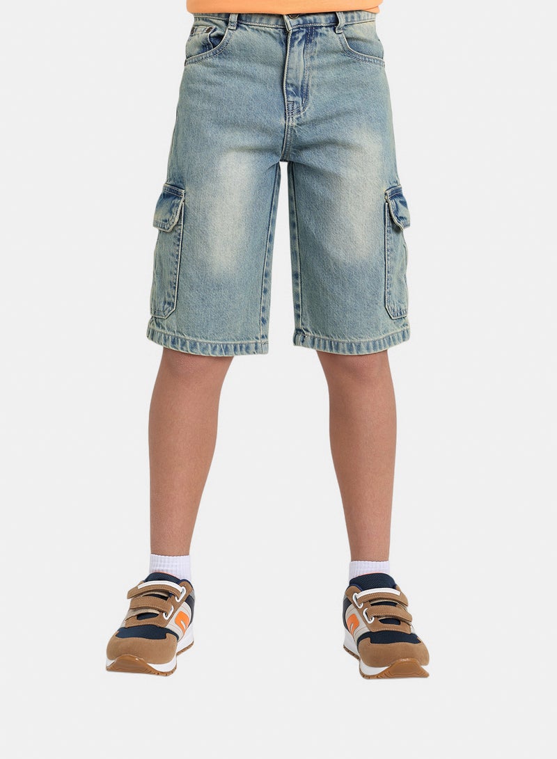 Junior Boys Cargo Denim Short - Image 1