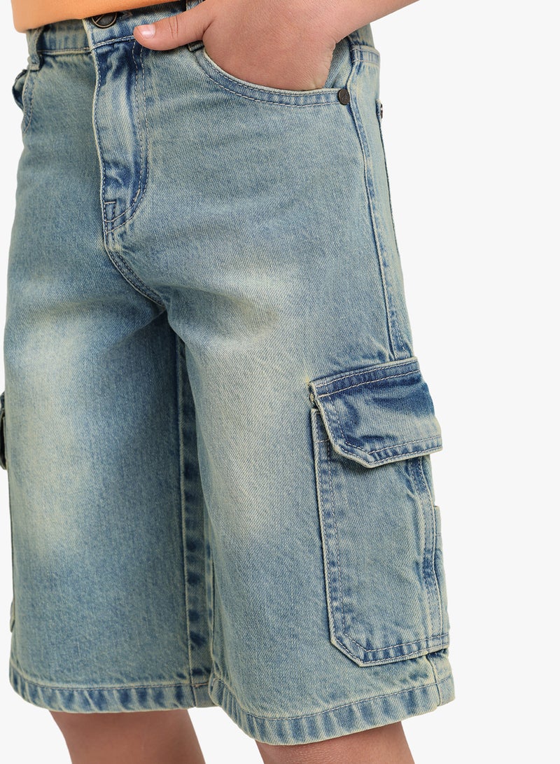 Junior Boys Cargo Denim Short - Image 3