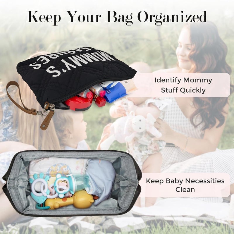 printe Mommy Diaper Bag Tote with 2 Organizers, Large Mom‘s Bag for Hospital & Travel Baby Diaper for Baby Care (Quilted Embroidery-Black) - Image 3