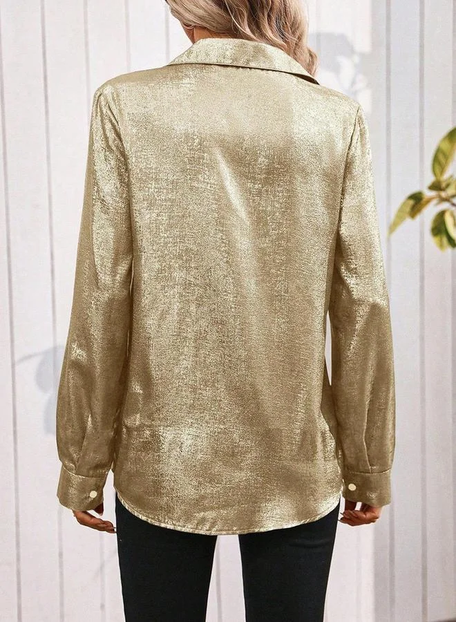 تايك تو Women's Stained Gold-colored Pocket Detail Shirt