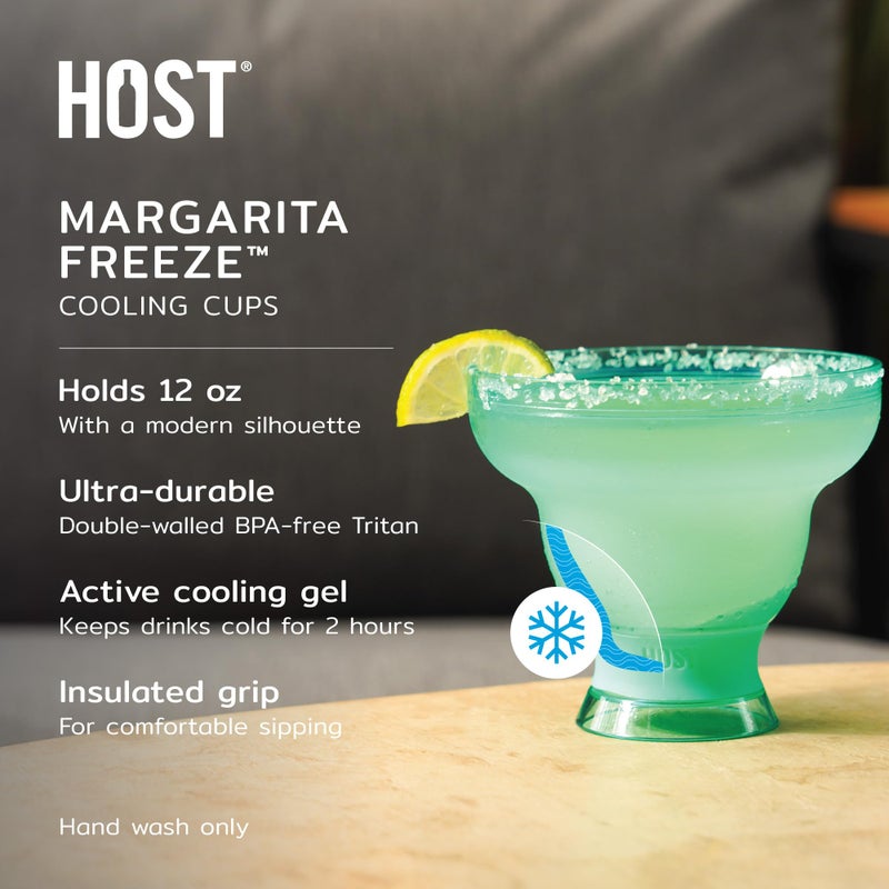 Host Freeze Margarita Cocktail Glasses  Frozen Cup Double Wall Plastic Margarita Glasses Drinking Set Modern Drinking Glasses Aqua Blue Set Of 2 - Image 2