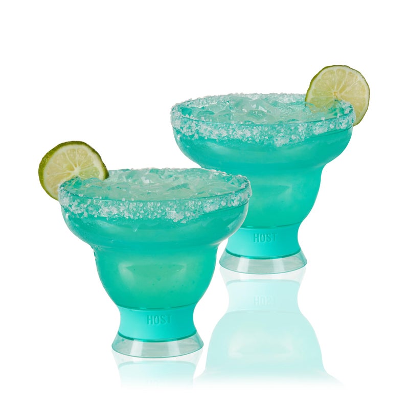 Host Freeze Margarita Cocktail Glasses  Frozen Cup Double Wall Plastic Margarita Glasses Drinking Set Modern Drinking Glasses Aqua Blue Set Of 2 - Image 1
