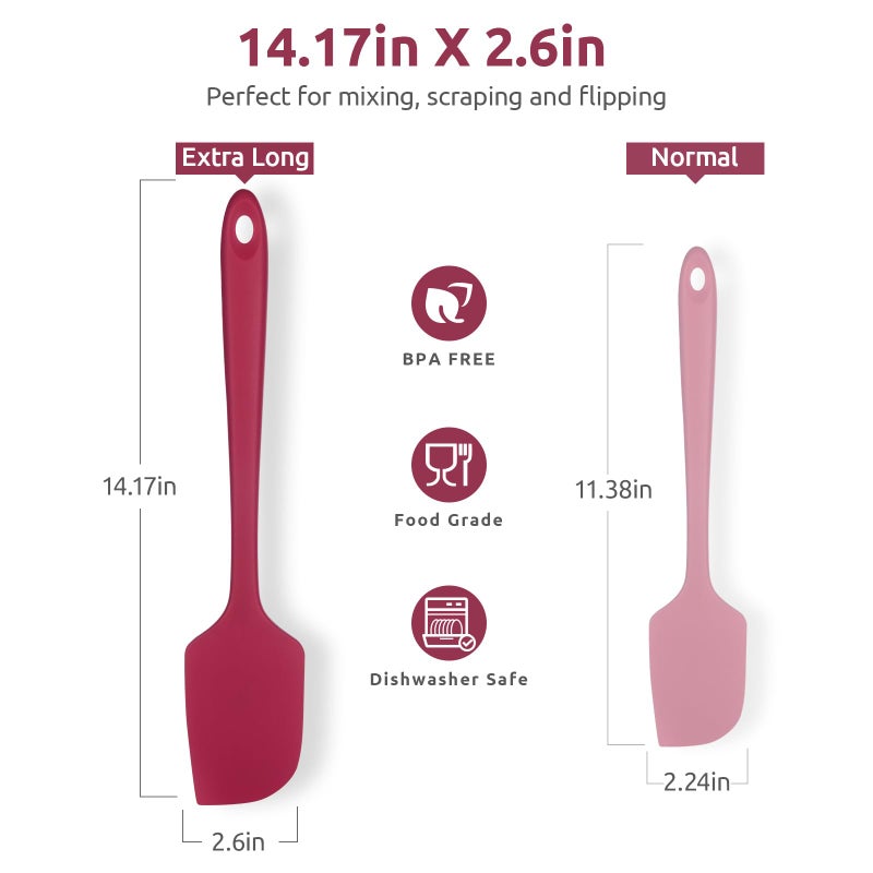 U-Taste 14in Extra Large Silicone Spatula: U-Taste 600F Heat Resistant Flexible Silicon Mixing Stirring Cooking Scraping Baking Bowl Scraper Seamless Spreader for Kitchen Nonstick Cookware (Red) - Image 2