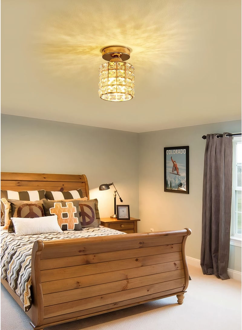 Luxury Crystal Flush Mount Ceiling Light, Gold Modern LED Ceiling Lamp for Living Room Bedroom Hallway, Elegant Cylinder - Shape Crystal Chandelier Lighting Fixture - Image 4