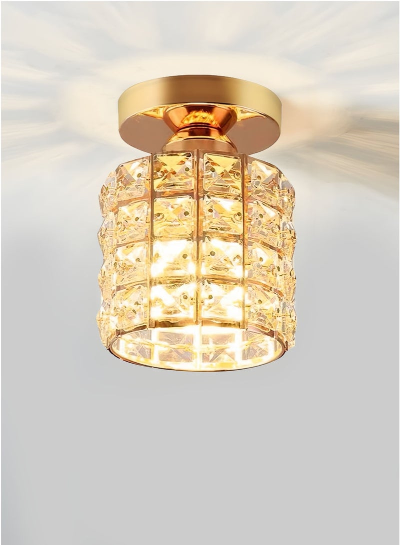 Luxury Crystal Flush Mount Ceiling Light, Gold Modern LED Ceiling Lamp for Living Room Bedroom Hallway, Elegant Cylinder - Shape Crystal Chandelier Lighting Fixture - Image 1
