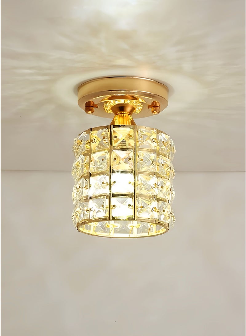 Luxury Crystal Flush Mount Ceiling Light, Gold Modern LED Ceiling Lamp for Living Room Bedroom Hallway, Elegant Cylinder - Shape Crystal Chandelier Lighting Fixture - Image 2