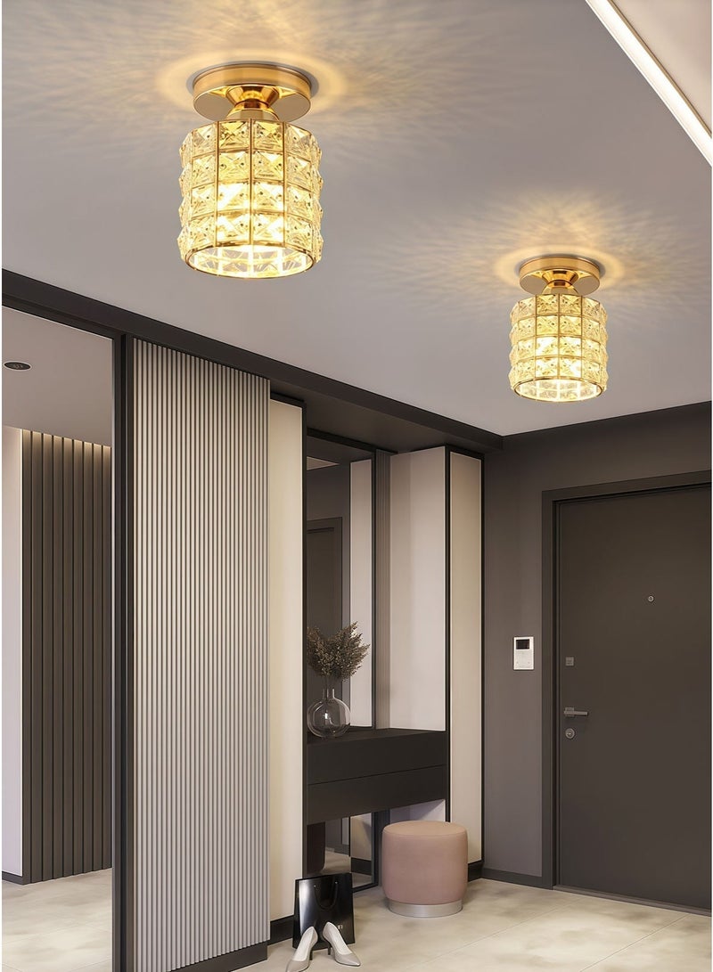 Luxury Crystal Flush Mount Ceiling Light, Gold Modern LED Ceiling Lamp for Living Room Bedroom Hallway, Elegant Cylinder - Shape Crystal Chandelier Lighting Fixture - Image 1