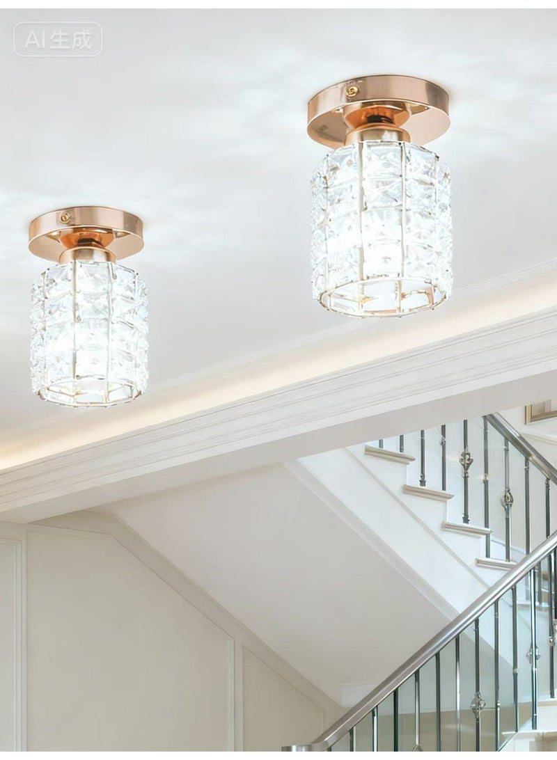 Luxury Crystal Flush Mount Ceiling Light, Gold Modern LED Ceiling Lamp for Living Room Bedroom Hallway, Elegant Cylinder - Shape Crystal Chandelier Lighting Fixture - Image 5