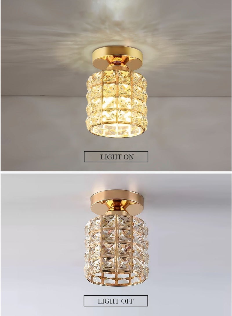 Luxury Crystal Flush Mount Ceiling Light, Gold Modern LED Ceiling Lamp for Living Room Bedroom Hallway, Elegant Cylinder - Shape Crystal Chandelier Lighting Fixture - Image 3