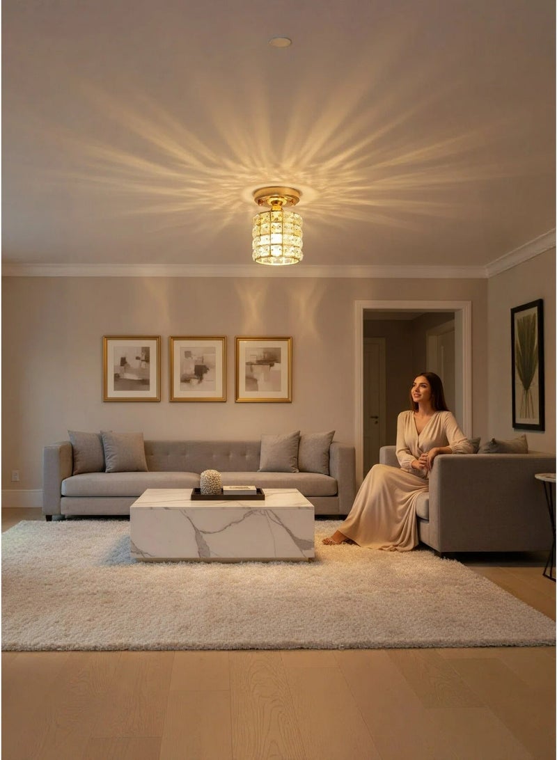 Luxury Crystal Flush Mount Ceiling Light, Gold Modern LED Ceiling Lamp for Living Room Bedroom Hallway, Elegant Cylinder - Shape Crystal Chandelier Lighting Fixture - Image 1