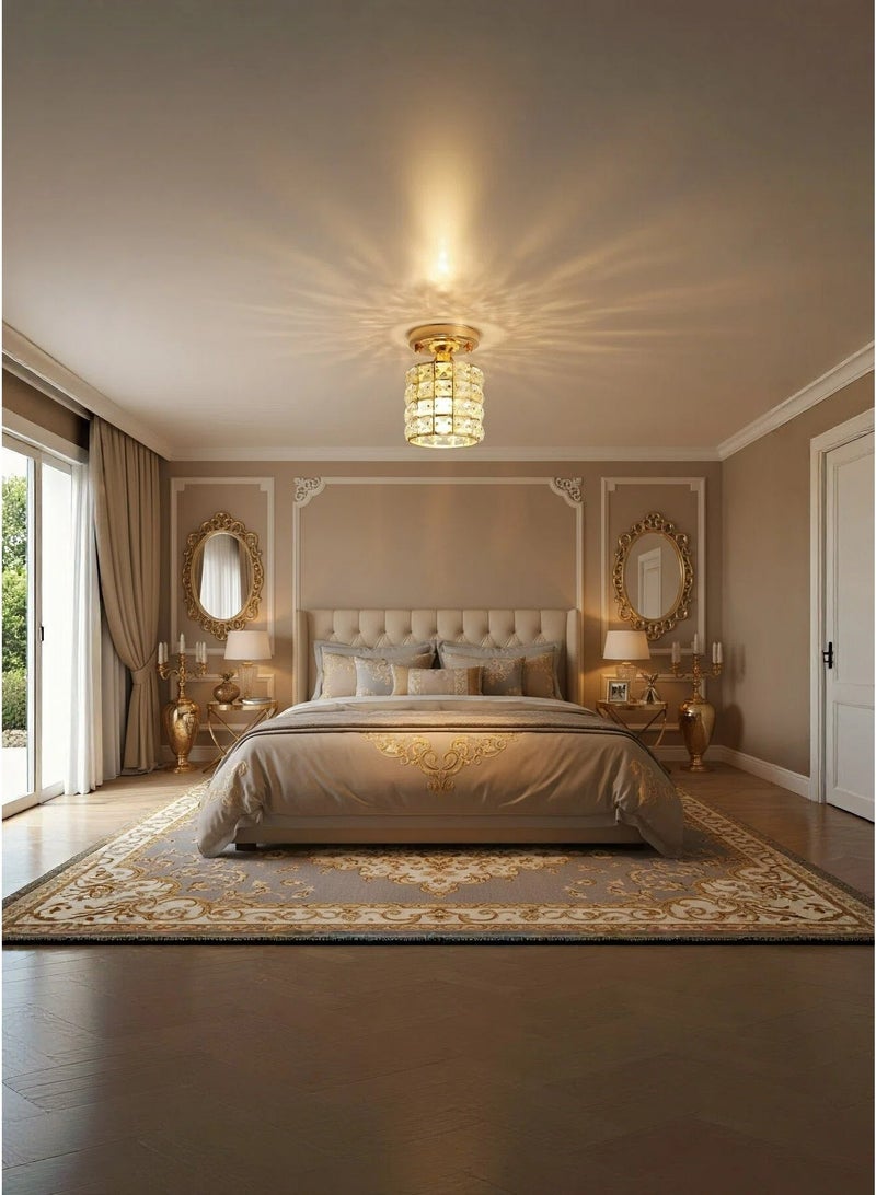 Luxury Crystal Flush Mount Ceiling Light, Gold Modern LED Ceiling Lamp for Living Room Bedroom Hallway, Elegant Cylinder - Shape Crystal Chandelier Lighting Fixture - Image 5