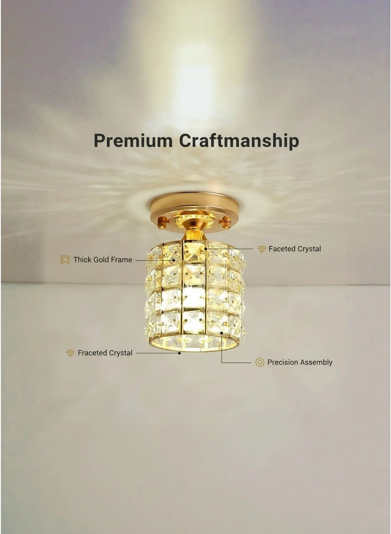 Luxury Crystal Flush Mount Ceiling Light, Gold Modern LED Ceiling Lamp for Living Room Bedroom Hallway, Elegant Cylinder - Shape Crystal Chandelier Lighting Fixture - Image 2