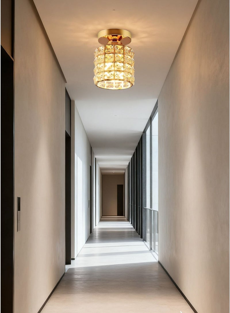 Luxury Crystal Flush Mount Ceiling Light, Gold Modern LED Ceiling Lamp for Living Room Bedroom Hallway, Elegant Cylinder - Shape Crystal Chandelier Lighting Fixture - Image 4