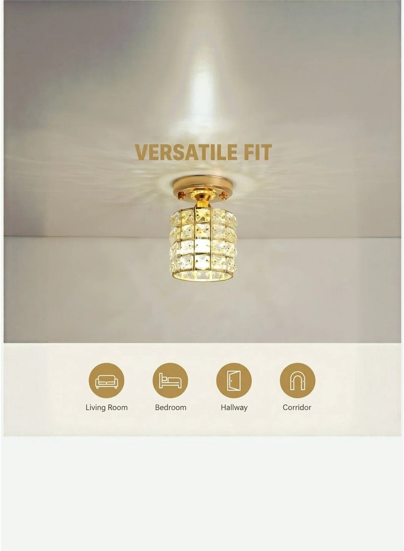 Luxury Crystal Flush Mount Ceiling Light, Gold Modern LED Ceiling Lamp for Living Room Bedroom Hallway, Elegant Cylinder - Shape Crystal Chandelier Lighting Fixture - Image 3