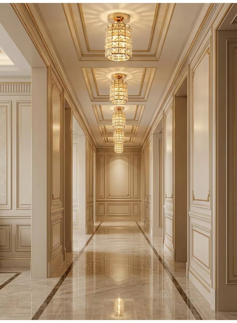الحياة المريحة ثريا كريستال ذهبية عصرية | مصباح سقف LED صغير فاخر للمجمع وغرفة النوم والممر | تصميم أنيق للتركيب المسطح، كريستال K9، متوافق مع E27/E26 (دائرة ذهبية) - Image 3