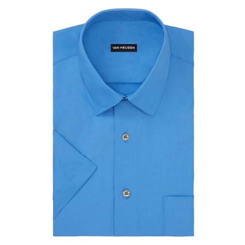 mens Short Sleeve Poplin Solid Point Collar Dress Shirt Dress Shirt pack of 1 - Image 3