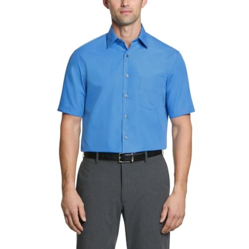 mens Short Sleeve Poplin Solid Point Collar Dress Shirt Dress Shirt pack of 1 - Image 1