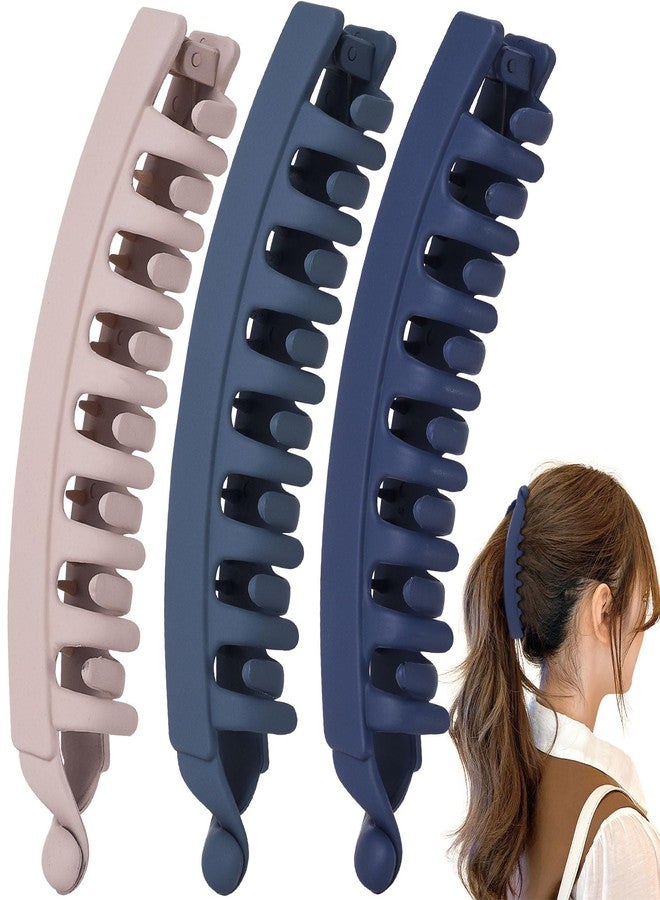 Mxxipp 3pcs French Banana Clips, Non-Slip Classic Large Hairstyle Claws, Fish Shaped Double Combs Hair Holder for Women Curly Straight Long Thick Thin Hair- Dark Blue & Blue & Skin Color - Image 1