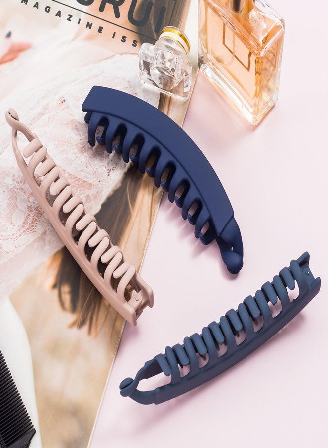 Mxxipp 3pcs French Banana Clips, Non-Slip Classic Large Hairstyle Claws, Fish Shaped Double Combs Hair Holder for Women Curly Straight Long Thick Thin Hair- Dark Blue & Blue & Skin Color - Image 4
