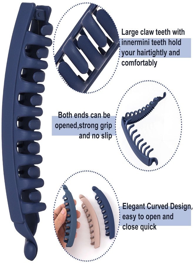 Mxxipp 3pcs French Banana Clips, Non-Slip Classic Large Hairstyle Claws, Fish Shaped Double Combs Hair Holder for Women Curly Straight Long Thick Thin Hair- Dark Blue & Blue & Skin Color - Image 3