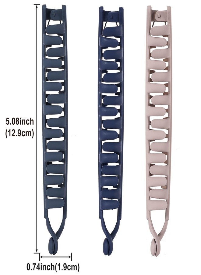 Mxxipp 3pcs French Banana Clips, Non-Slip Classic Large Hairstyle Claws, Fish Shaped Double Combs Hair Holder for Women Curly Straight Long Thick Thin Hair- Dark Blue & Blue & Skin Color - Image 2