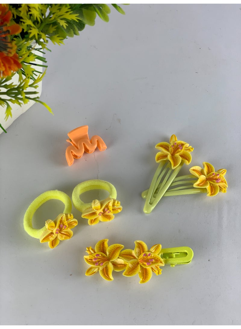 Girls Floral Hair Accessories Set (Clips & Elastics) – 6 Pieces, Elegant Flower Design - Image 4