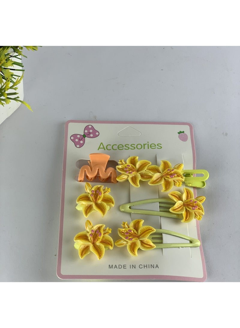 Girls Floral Hair Accessories Set (Clips & Elastics) – 6 Pieces, Elegant Flower Design - Image 2