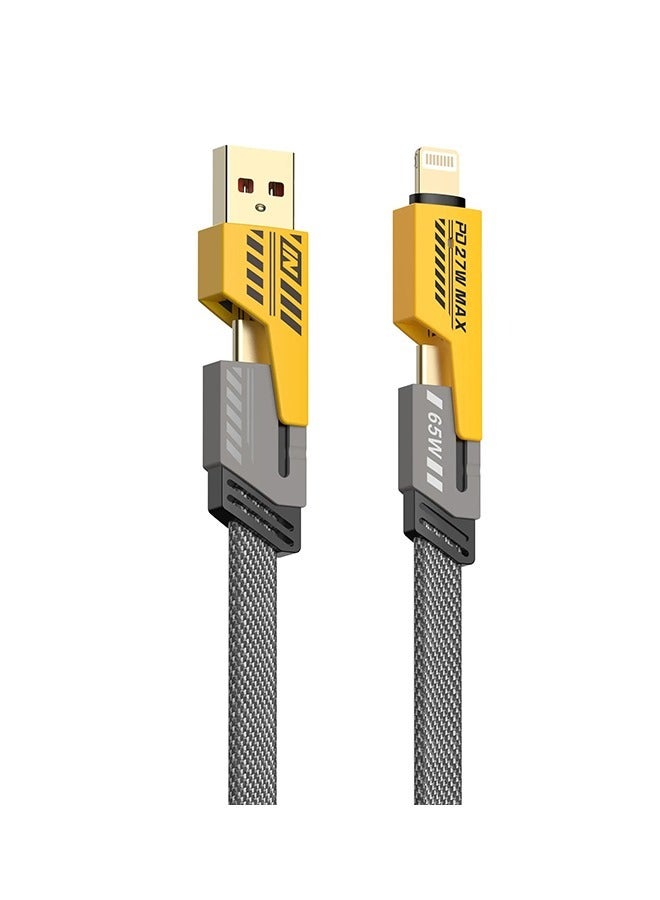 آي كروز كابل شحن سريع iCruze 4 في 1 بقدرة 65 واط | USB، Type-C وLightning | سلك مضفر | 1 متر | دعم PD مزدوج - Image 1