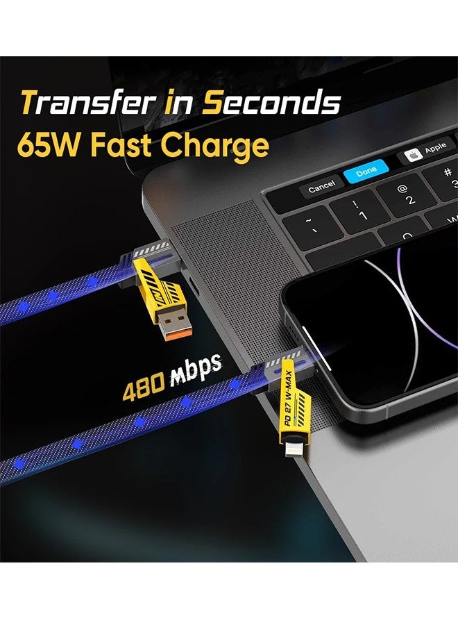 آي كروز كابل شحن سريع iCruze 4 في 1 بقدرة 65 واط | USB، Type-C وLightning | سلك مضفر | 1 متر | دعم PD مزدوج - Image 4