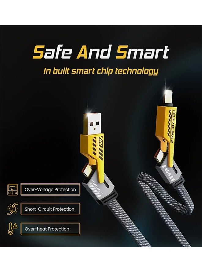آي كروز كابل شحن سريع iCruze 4 في 1 بقدرة 65 واط | USB، Type-C وLightning | سلك مضفر | 1 متر | دعم PD مزدوج - Image 5