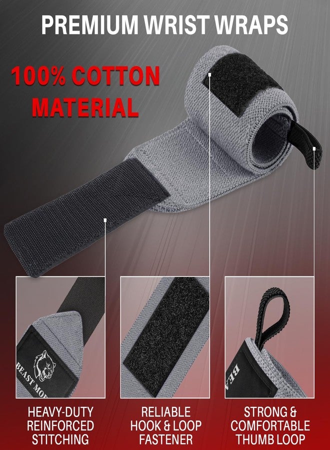TECEUM Weightlifting Wrist Wraps with Thumb Loop – Gray – Beast Mode – 18 inch – Heavy-Duty Workout Wrist Support & Protection – Ideal for Powerlifting, Strength Training, Bodybuilding - Image 3