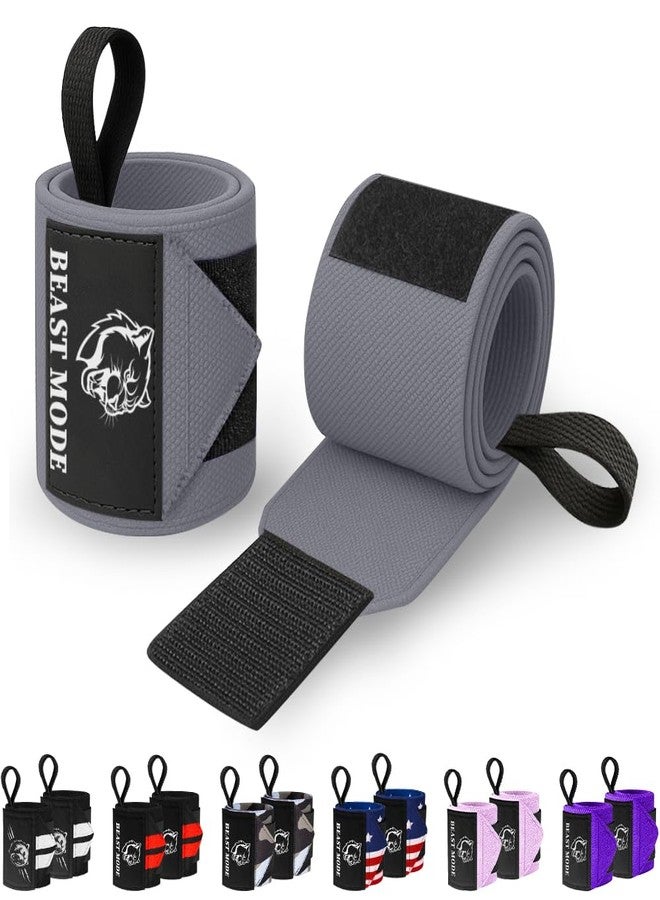 TECEUM Weightlifting Wrist Wraps with Thumb Loop – Gray – Beast Mode – 18 inch – Heavy-Duty Workout Wrist Support & Protection – Ideal for Powerlifting, Strength Training, Bodybuilding - Image 1