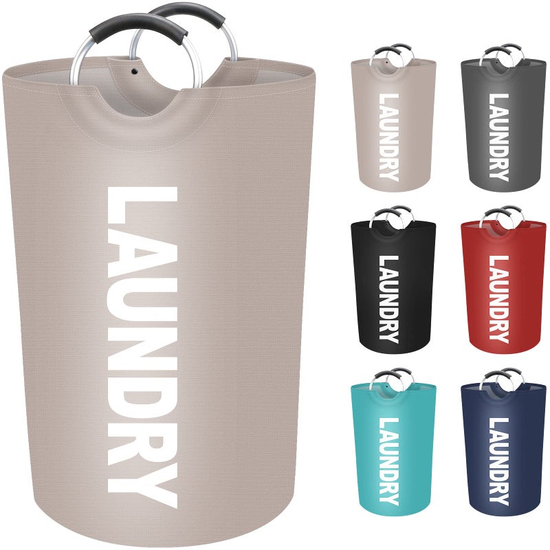 EpicTotes 115L Large Laundry Basket  Freestanding Waterproof Laundry Hamper  Collapsible Folding Tall Clothes Hamper  Easy Carry with Foam Protected Aluminum Handles for Dorm  Family  Travel (Khaki) - Image 1