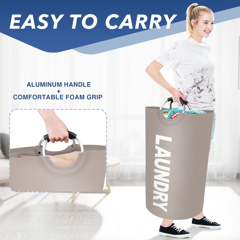 EpicTotes 115L Large Laundry Basket  Freestanding Waterproof Laundry Hamper  Collapsible Folding Tall Clothes Hamper  Easy Carry with Foam Protected Aluminum Handles for Dorm  Family  Travel (Khaki) - Image 5