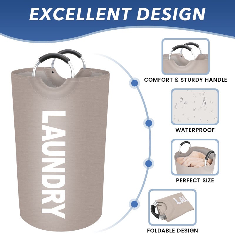 EpicTotes 115L Large Laundry Basket  Freestanding Waterproof Laundry Hamper  Collapsible Folding Tall Clothes Hamper  Easy Carry with Foam Protected Aluminum Handles for Dorm  Family  Travel (Khaki) - Image 3