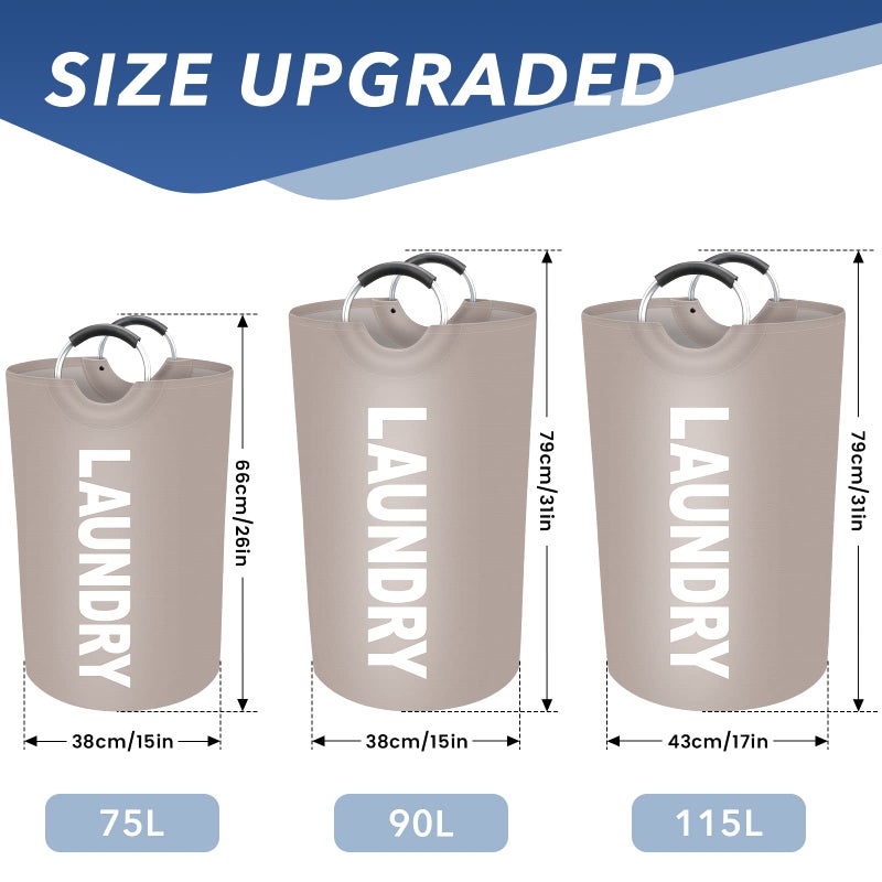 EpicTotes 115L Large Laundry Basket  Freestanding Waterproof Laundry Hamper  Collapsible Folding Tall Clothes Hamper  Easy Carry with Foam Protected Aluminum Handles for Dorm  Family  Travel (Khaki) - Image 2
