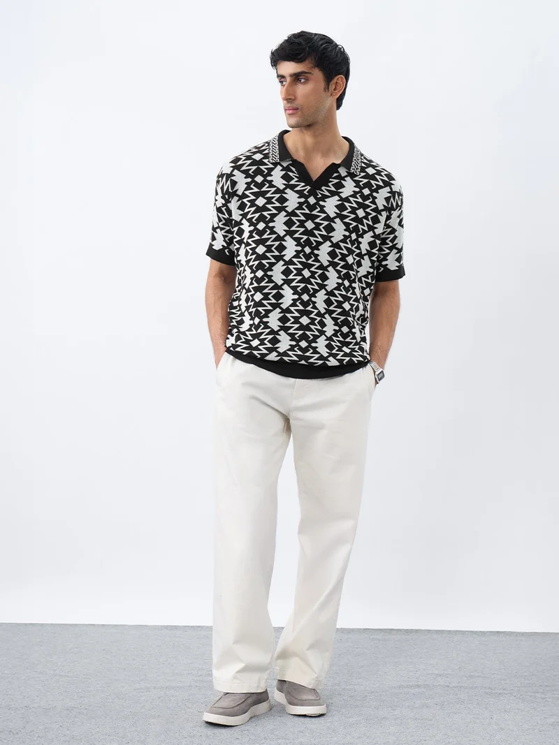 The Souled Store  Oversized Polo: Zig-Zag Black  | Best Price UAE