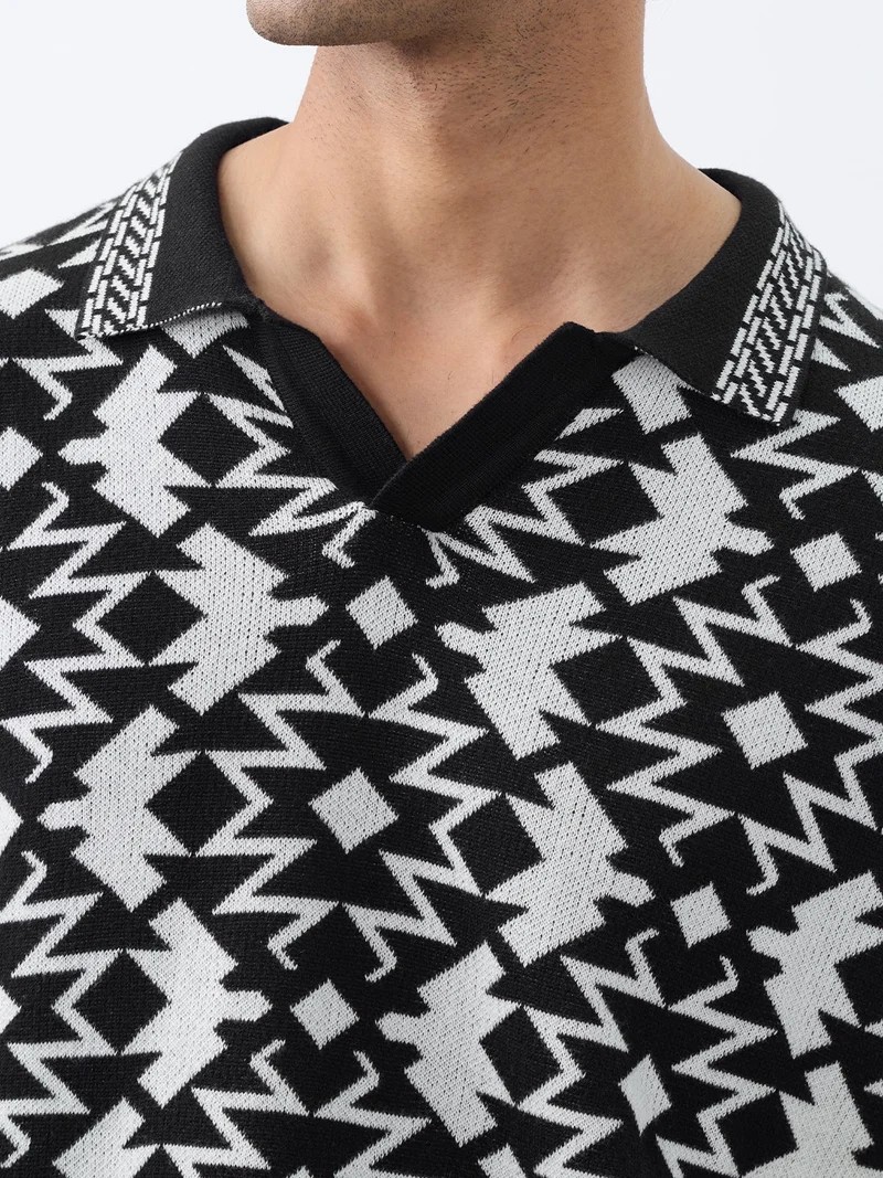ذا سوليد ستور Oversized Polo: Zig-Zag Black
