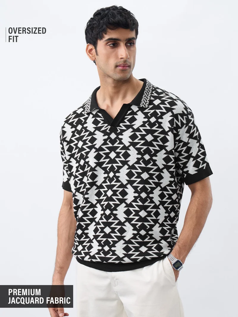 The Souled Store  Oversized Polo: Zig-Zag Black  | Best Price UAE