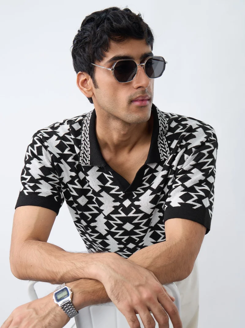 ذا سوليد ستور Oversized Polo: Zig-Zag Black