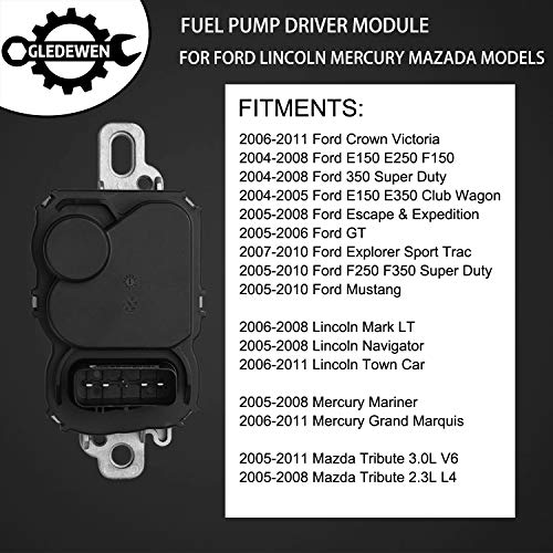 Gledewen 590-001 Fuel Pump Driver Module with Mounting Bolts | for 2004-2011 Ford, 2005-2011 Lincoln, 2005-2011 Mazda, 2005-2011 Mercury Models | Replace#4C2A-9D372-BA, 5L8Z-9D37O-A, 5L8A-9D370-AA - Image 3