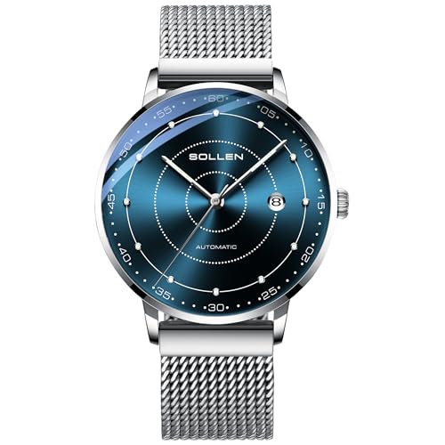 SOLLEN Mens Automatic Watch Self Winding Watches for Men Mechanical Stainless Steel 3 ATM Waterproof Luminous Luxury Business Dress Mens Wrist Watches with Calendar Minimalist Watch Gifts for Men - Image 1